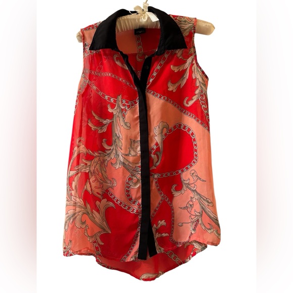 Metaphor Tops - Metaphor Red and Black Patterned Sleeveless Top Size Small